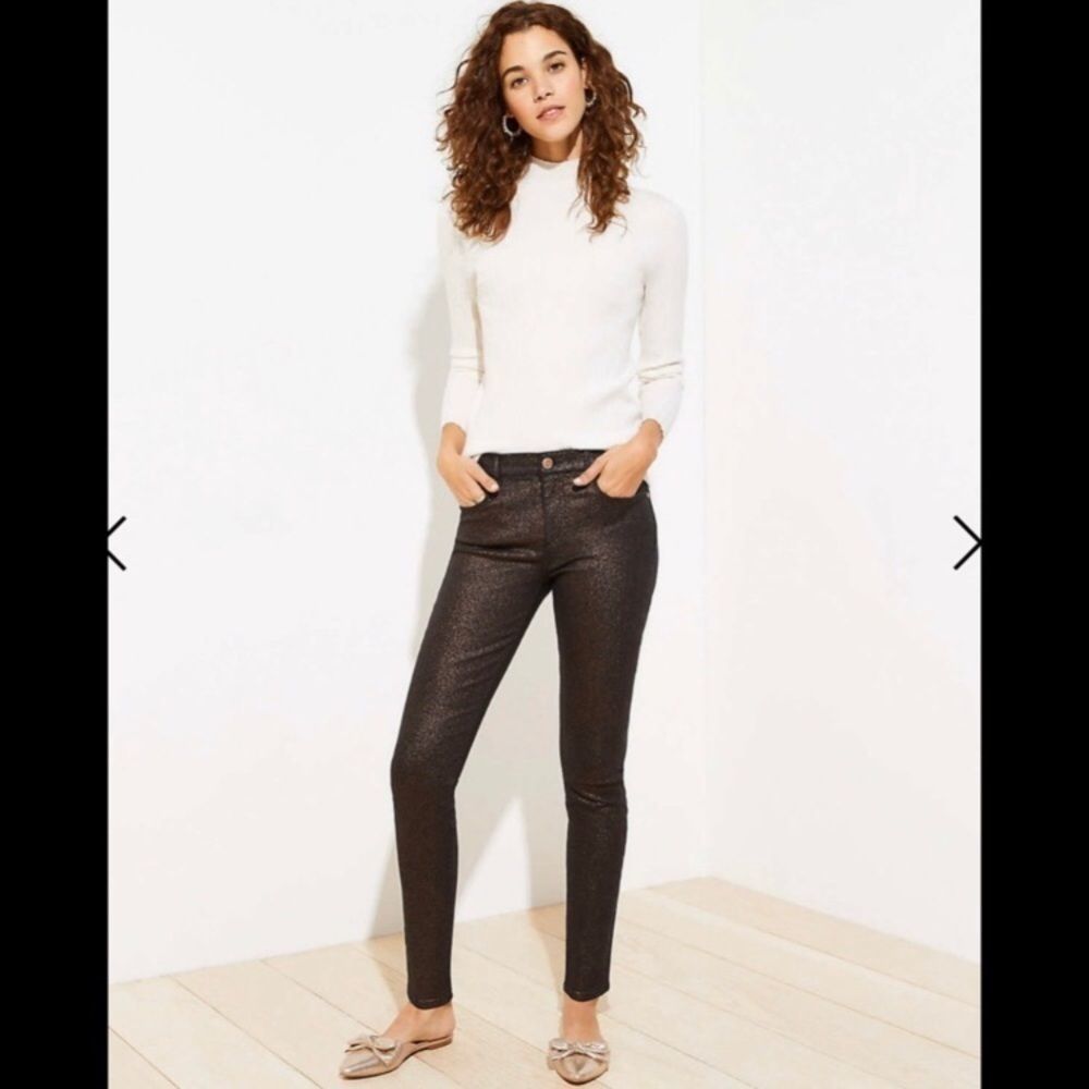 Ann Taylor Mid-rise Ponte Stretch Skinny Leg Metallic Shimmer Jeans